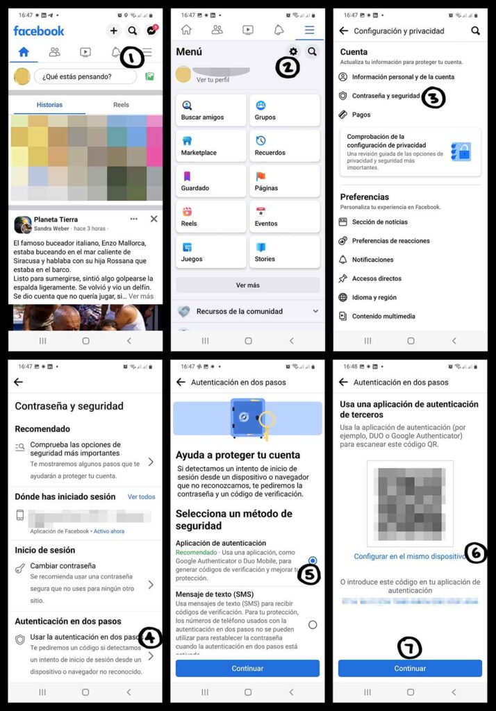 Pasos para autenticación en dos pasos Facebook